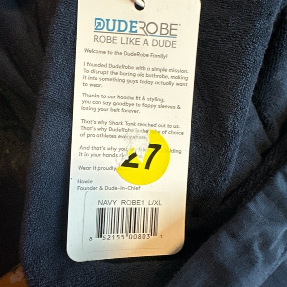 Dude Robe Mens Navy Blue Terry Cloth Towel Lined Hooded Bath Robe Sz L/XL NWT - Picture 5 of 5